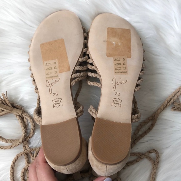 Joie Falk Ankle Tie Flat Sandal Powder Strappy 8 - Picture 2 of 8